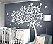 Large Tree Wall Decals Nursery Tree Stickers with Birds Stunning Tree Wall Art Mural Vinyl Wall Decor KW032 (Leaning Left, White)