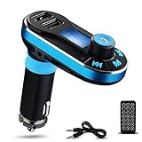 Perbeat Bluetooth FM Transmitter Wireless Receiver Hands free Car Kit Radio Adapter MP3 Player Dual USB Car Charger support SD Card USB Flash Disk for Smart phone, iPhone, iPad,etc (BT66 Blue)