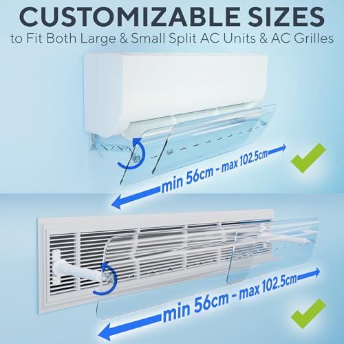 NO DRILL AC Vent Cover Adjustable 56-102.5 CM, AC Air Deflector, Split AC Air Flow Deflector, Central AC Deflector, AC Vent Deflector for Registers Grilles and Air Conditioner Vents