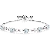 Gem Stone King 2.54 Ct Sky Blue Aquamarine Pink Lab Grown Diamond 925 Sterling Silver Bracelet For Women