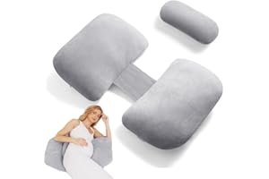 TokSay Pregnancy Pillows for Sleeping, Soft Maternity Body Pillow for Side Sleeper, Support for Back, Legs, Belly, Adjustable Travel Pregnant Women Pillow (Grey)