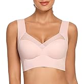 WOWENY Seamless Wirefree Bras for Women Comfy Mesh Soft Padded Back Smoothing Bra