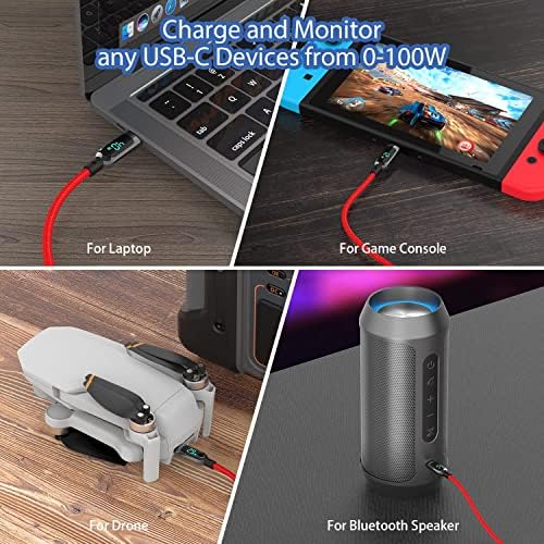 Cabo entrançado de nylon para carregamento rápido USB-C, cabo USB tipo C com ecrã LED para lPhone 15/15 Pro/15 Plus/15 Pro Max, lPad Air, MacBook Pro, Galaxy S23/S22 (2M, Vermelho)