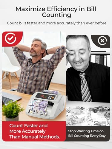 FOHERE Money Counter Machine, Professional Bill Counter with UV/IR/DD Counterfeit Detection, 1100 Banknotes/Minute, LCD Display, Value & Batch Cash Counting Modes for Shops, Banks and Restaurants