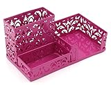 EasyPAG Hollow Flower Pattern 3 Compartment Office Desktop Supplies Organizer ,Rose Red