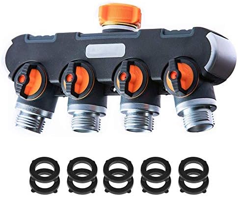madeking 4 Way Hose Splitter, Garden Hose Splitter with 10 Rubber Washers, Bolted & Threaded. Easy to Connect 4 Hose connector, Easy Grip, Smooth Long Handles y Valve,Outdoor Faucet splitter