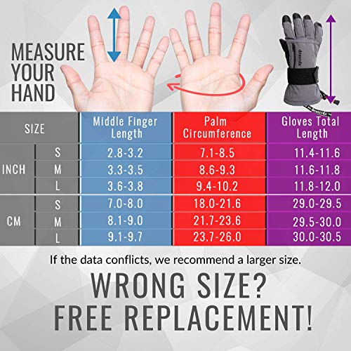 Ski Gloves Men&Women,devembr Snowboard Gloves 3M Thinsulate Insulation(Gray,M) - Thumbnail 6