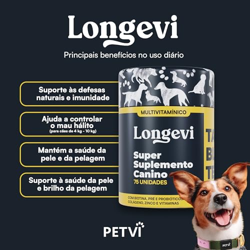 Longevi Suplemento Multivitamínico para Cachorros em Tabletes Mastigáveis - 150g, Vitamina para Cães para Imunidade, Energia, Pelo e Pele.