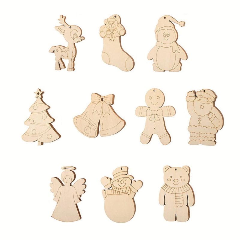 Yeesabella 10Pcs Wooden Christmas Snowman Crafts to Paint DIY Snowman,Finished Wood Slices,Xmas Tree Wooden Coloring Craft, Painting Kit Santa Gifts