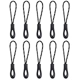 [10] New Style Zipper Pulls - Strong Nylon Cord with Ergonomically Designed Rubber Gripper Pull to Fit Any Zipper Materials-Zipper Fixer-by NEO Tactical Gear (Black/Black & White)