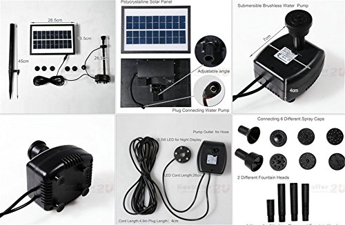 Solar Fountain Water Pump Kit With Battery Backup And LED Lights Solar Power Panel Upgraded Submersible Sprayer Pumps 9V/3.6W 260L/H