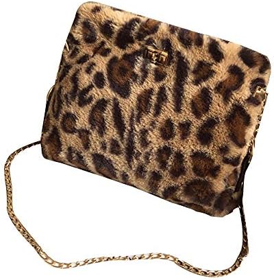Memela Bag, Leopard Faux Fur Handbag Classy Shoulder Crossbody Bags Purse Flat Pattern Crossbody Bags Chain Handbag Bags