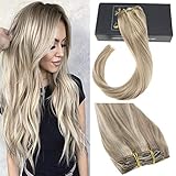 Sunny 14inch/120gram Clip in Hair Extensions Human Hair Golden Blonde Mixed Medium Blonde Full Head Clip in Remy Human Hair Extensions 7pcs 120g Per Pack