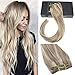 Sunny 14inch Real Human Hair Clip in Extensions Dark Ash Blonde Highlights with Golden Blonde 7pcs Full Head Clip in Remy Human Hair Extensions 7pcs 120g Per Pack