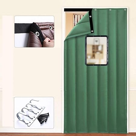 Baumwolltürvorhang, Winterwinddicht Warm halten Schallschutz Vorhang Heim Schlafsaal Geräusch Klett Vorhang PU-90x220Cm(35x87