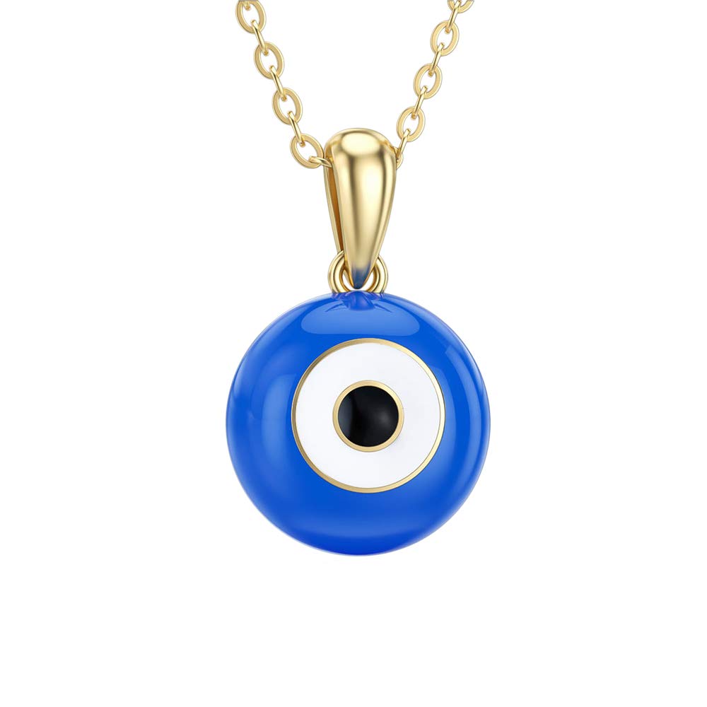 SISGEM 9 ct Gold Evil Eye Necklace, Solid Gold Turkish Eye Pendant Necklace, Minimalism Lucky Coin, for Mum Sister Friend Women Her, 16+1+1inch