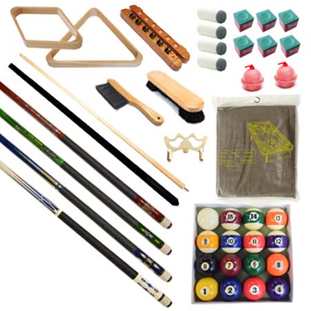 Pool Table - Premium Billiard 32 Pieces Accessory Kit - Pool Cue Sticks Bridge Ball Sets (Kit-10)