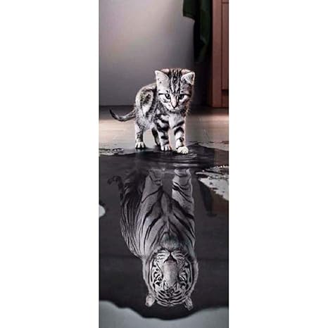 HEDDK 3D Türposter Selbstklebend Tür Aufkleber Wandbilder PVC Wasserdicht Selbstklebende Katze Und Tiger Wohnzimmer Schlafzim