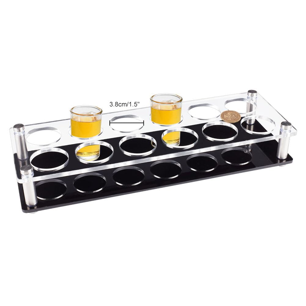 Photo 1 of NBEADS 12 Shot Glass Tray Holder, Bar Acrylic Shot Glasses Holders Wine Glass Cup Serving Tray Cups Organizer Shot Glass Display Bar Accessories for Party, Bar, Club, Hole: 1.5" ?For 1.4 inches cup?