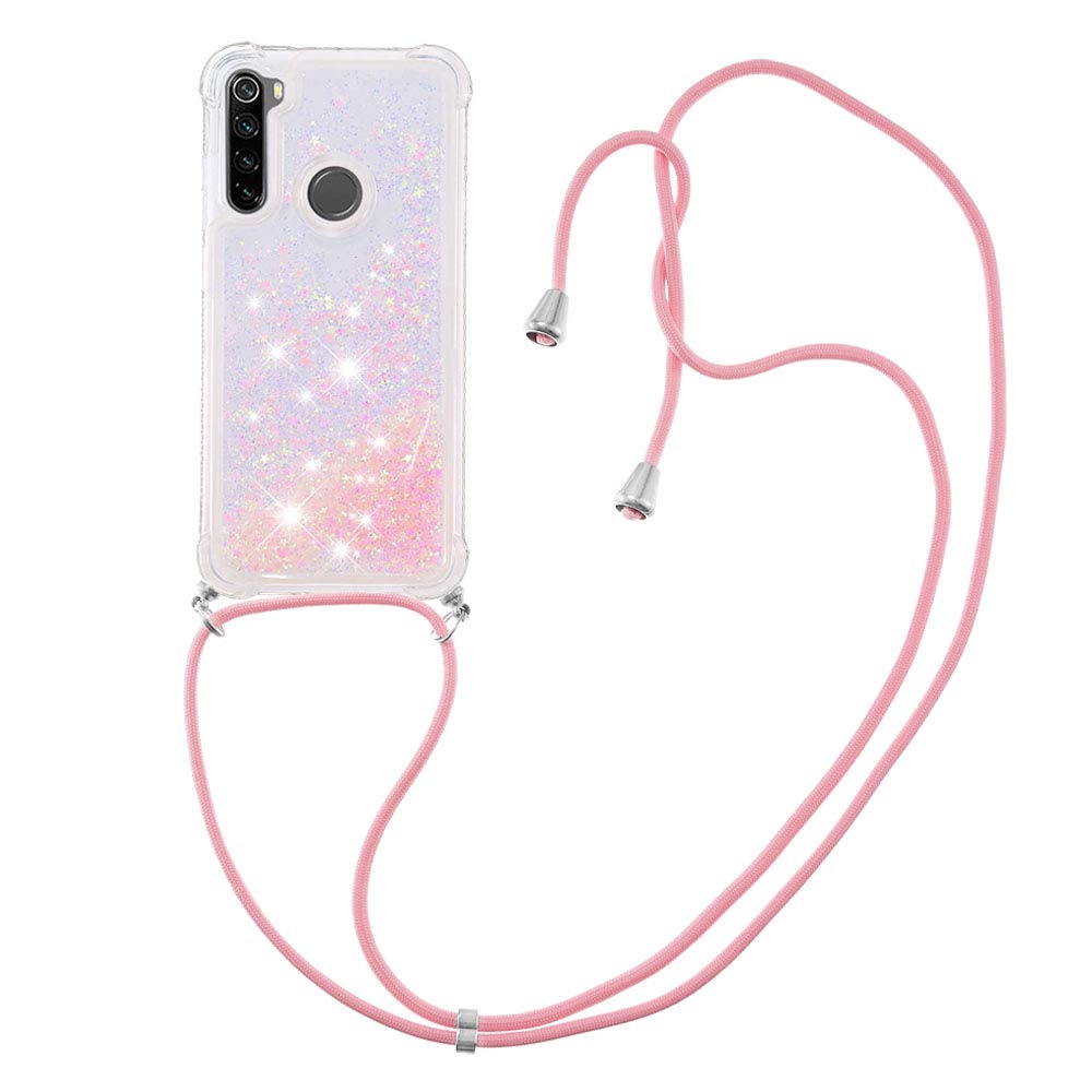 MRSTER Lanyard Phone Case for Poco X3 NFC, Bling Glitter Quicksand Liquid Sparkle Silicone TPU Case Cover With Crossbody Necklace Cord Strap for Xiaomi Poco X3 NFC. LP Star Pink