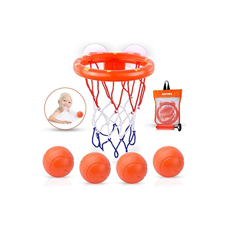 MARPPY Bath Toys, Bathtub Basketball Hoop for Toddlers Kids, Boys and Girls with 4 Soft Balls Set & Strong Suction Cup…