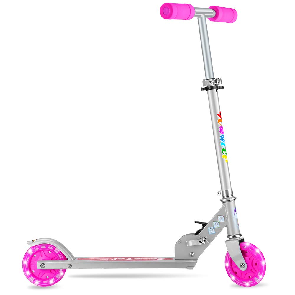 BELEEV Folding Kick Scooter for Kids 2 Wheel Scooter for Girls Boys, CSPC&ASTM Safety Certified, 3 Adjustable Height, LED Light Up Wheels for Children 4 Years and up