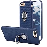 iPhone 8 Plus Case with Ring, WXY Anti-Slip Carbon Fiber Grain Magnetic Chuck Case for Apple iPhone 7 Plus Silicone Compatible with Magnetic Car Mount Stand Dark Blue