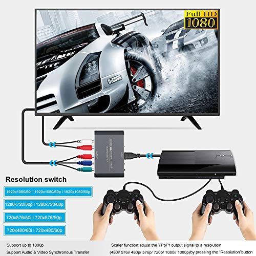 HDMI to YPbPr Converter Adapter, Amanka HDMI to Component Audio Video Converter, Supports 1080P for DVD PSP Xbox 360 PS2 Nintendo to HDTV Monitor
