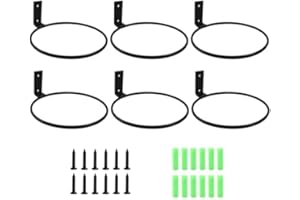 KoiLykke 6-Pack Metal Wall-Mounted Plant Hanger Rings, 5-Inch Inner Diameter, Black for Heavy-Duty Bracket Indoor/Outdoor Pot