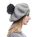 Women Wool Beret - Real Silver Fox Fur Pom Pom Beanies Winter Knit Cashmere Hats (Soft Grey)