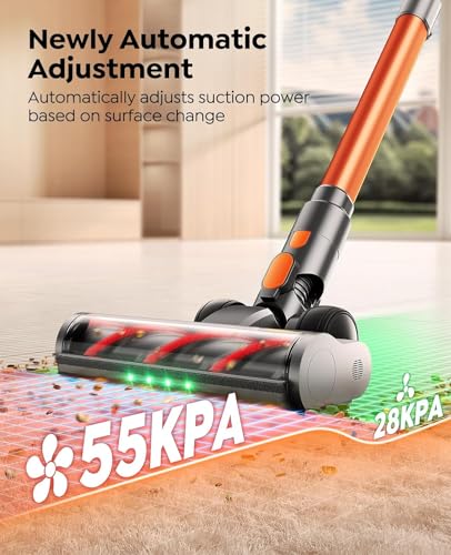 Cordless Vacuum Cleaner, 650W/55Kpa/70Mins Stick Vacuum Cleaners for Home with 180° Foldable Wand &100cm Hose, Touch Screen AUTO-Mode, Wall Mount Charging, Fragrance, Vacuum for Floor/Carpet/Pet Hair