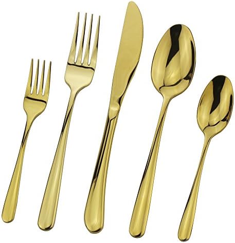 Silverware Set, 5-Piece Gold Flatware Set, Dealight Heavy-Duty Cutlery, 18/10 Stainless Steel Eating Utensils Include Knife Fork Spoon, Service for 1