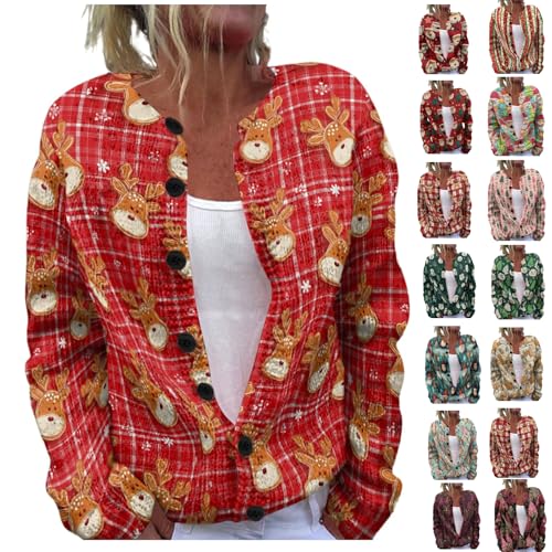 Black Cardigan Chunky Cable Knit Button Long Sleeve Sweaters Winter Lightweight Reindeer Printed Cardigan Loose Funny Christmas Snowman Tree Graphic SweaterLong Cardigans for Women UK