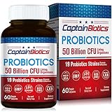 CaptainBiotics Probiotics -50 Billion CFU per 2 Caps - 60 Vegetarian Caps - 19 Science-Backed Strains, Shelf Stable, Controlled Release, Stomach Acid Resistant, Superior Adherent