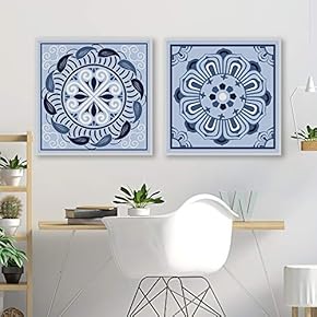 2 Piece Canvas Wall Art for Living Room Bedroom Home Artwork Ethnic Style Pattern Paintings Ready to Hang - 12"x12" x 2 Panels