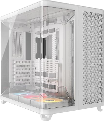 CORSAIR AIR 5400 RS-R ARGB Dreifach-Kammer-Mid-Tower PC-Gehäuse – 3X Vorinstallierte Reverse-Rotor RS120-R ARGB-Lüfter, Luftkanäle für Starke Kühlung, Reverse Motherboard-Unterstützung – Weiß