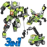 Robot STEM Toy Creative Set| 3 in 1 Transforming Action Rescue Figures Bots Construction Building Toys for Boys Ages 6-12 Years Old | Best Toy Gift Idea for Kids (Green)