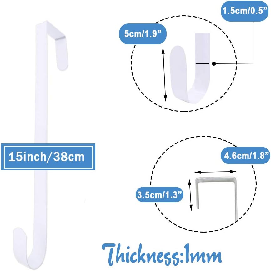 Fvcisshhu 4 Pack Wreath Hanger,15 Inch Over The Door Hook,White Metal Holder for Front Door,Christmas Decoration,Bags: Home & Kitchen