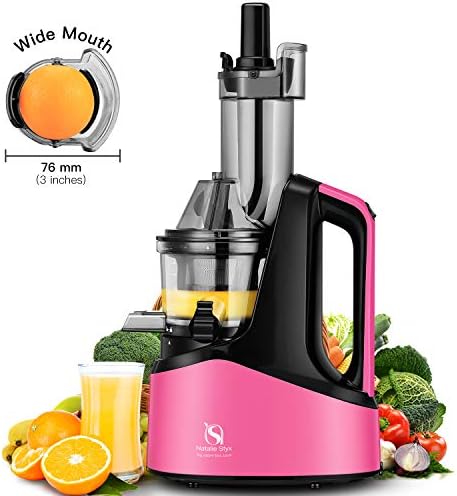 Slow Juicer Machine, Wide Chute Masticating Juicer Extractor for Higher Nutrient and Vitamins, Easy to Clean Cold Press Juicer for All Fruits and Vegetables, Pink
