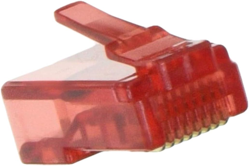 LINK PACK of 100 CONNECTORS 8 POLE CAT 5E UTP UNSCREEN RJ45 RED, 3.2 to 5.5 mm