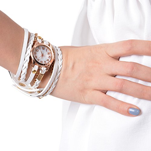 Godagoda Women Multilayer Weave Wrap Link Leather Bracelet Quartz Wrist Watch