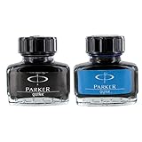 Parker Quink Fountain Pen Ink Bottle, 30ml, Blue & Black Ink, Set of 2