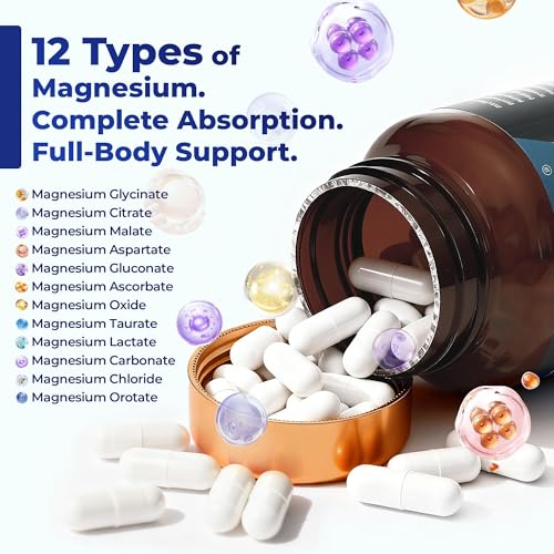 Magnesium Complex 700mg | 12-in-1 High Absorption Supplement | Glycinate, Citrate, Malate, Taurate & More | Sleep Support, Muscle Cramp Relief, Stress, Heart, Bone & Nerve Health | 120 Vegan Capsules