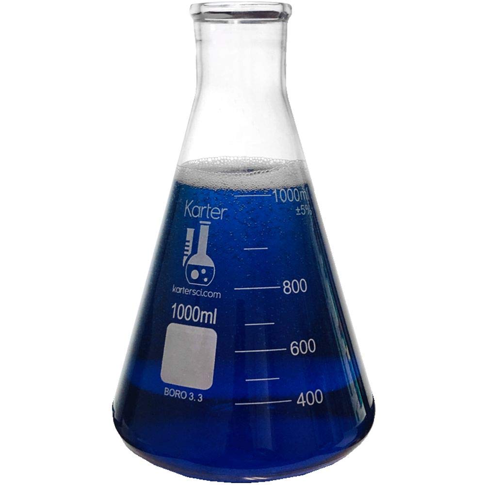 Karter Scientific Glass Flask 5 Piece Set, Narrow Mouth Erlenmeyer, Borosilicate 3.3 Glass - 50ml, 150ml, 250ml, 500ml, 1L, 213B2: Industrial & Scientific