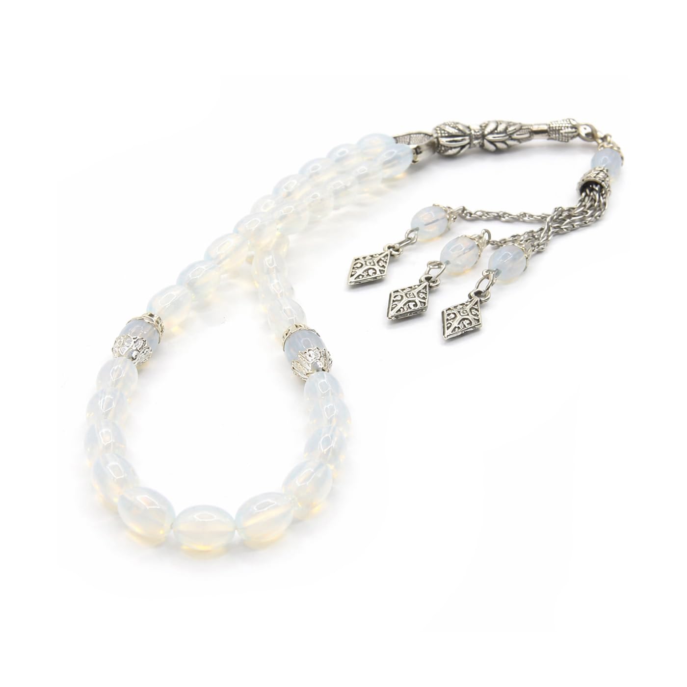 Tesbih Tasbih Tespih Misbaha Subha 33 Prayer Beads Muslim Islamic Rosary Prayer Worship Accessories Semi-Precious Moonstone Oval 8 x 6 mm, 8x6mm perlen - 27cm Tesbih, Brass, Moonstone