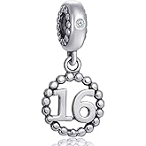 Sweet 16th Birthday Charm-Fits Pandora Milestones Number Bracelet, 925 Sterling Silver Dangle Beads Pendant Inlay CZ Birthstone, Gifts for Teen/16 Anniversary Wife/Couple