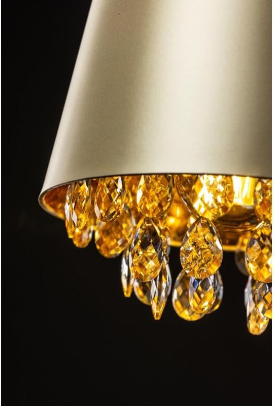 NESTO lámpara colgante Ø30 cm – pantalla crema con cristales y interior dorado, casquillo E27, IP20, cable ajustable, una luz, ideal para dormitorio y salón, iluminación interior glamour