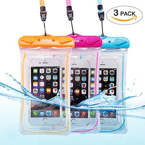 Universal Waterproof Phone Case of 3 Pack Set,Floating Pouch Night-Visible Smartphone Dry Bag for iPhone X/8/8 Plus/7/7 Plus/6S/6/6S Plus/SE/5S/5C,Galaxy S8/S8 Plus/Note 8 6 5, Pixel 2 up to 6.0"