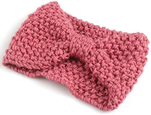 Womens Crochet Bow Knitted Headband Ear Warmer Hair Muffs Band Headwrap (pink)
