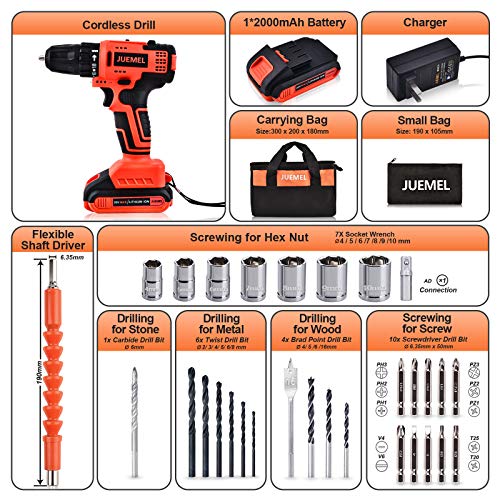 High Torque Brushless Drill, JUEMEL Cordless Power Drill Driver Set